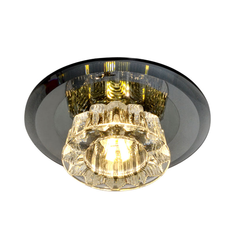 LED Flush-Mount Light Fixture Simple Bowl Faceted Glass Close to Ceiling Light in Black Clearhalo 'Ceiling Lights' 'Close To Ceiling Lights' 'Close to ceiling' 'Flush mount' Lighting' 1031918
