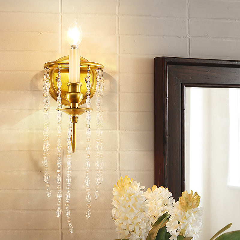Crystal Chain Gold Sconce Light Fixture Candlestick 1 Head Simple Wall Mount Light Clearhalo 'Modern wall lights' 'Modern' 'Wall Lamps & Sconces' 'Wall Lights' Lighting' 1031929