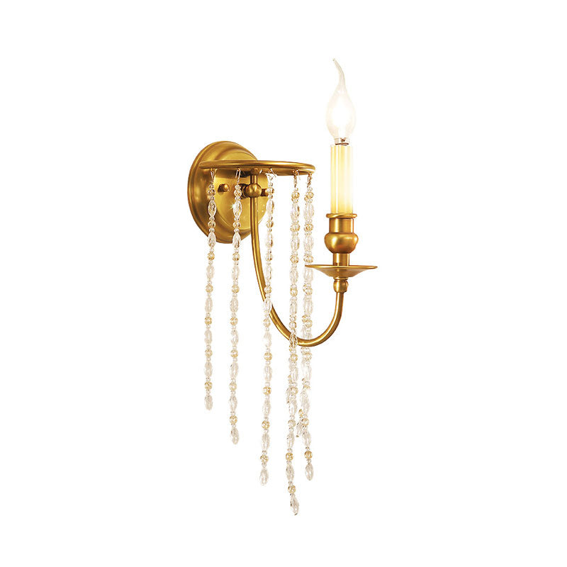 Crystal Chain Gold Sconce Light Fixture Candlestick 1 Head Simple Wall Mount Light Clearhalo 'Modern wall lights' 'Modern' 'Wall Lamps & Sconces' 'Wall Lights' Lighting' 1031930
