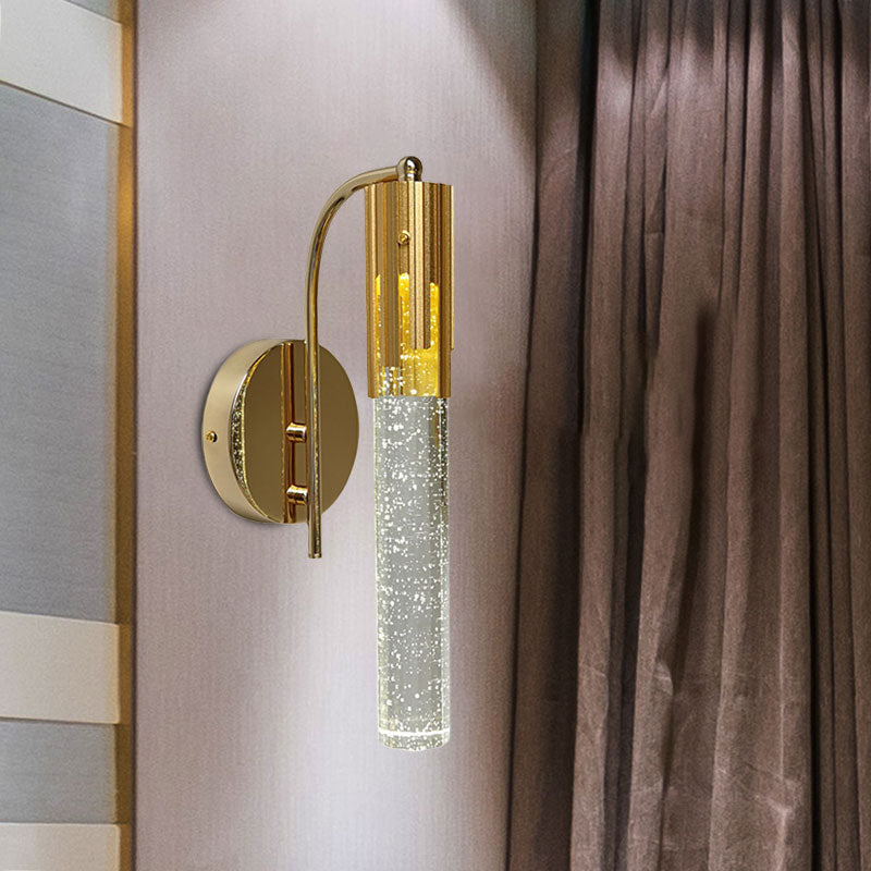 Crystal Gold Wall Mounted Lamp Tube LED Contemporary Sconce Light Fixture for Living Room Gold Clearhalo 'Cast Iron' 'Glass' 'Industrial' 'Modern wall lights' 'Modern' 'Tiffany' 'Traditional wall lights' 'Wall Lamps & Sconces' 'Wall Lights' Lighting' 1031936