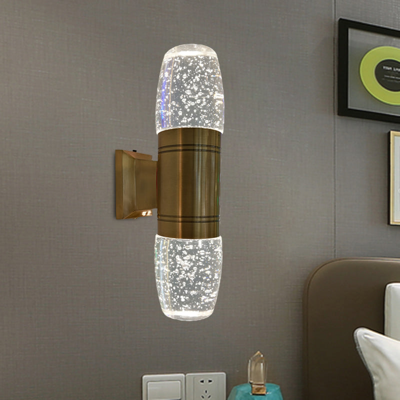 Tube Wall Sconce Light Modern LED Crystal Wall Mounted Lamp in Brass for Bedroom Brass Clearhalo 'Cast Iron' 'Glass' 'Industrial' 'Modern wall lights' 'Modern' 'Tiffany' 'Traditional wall lights' 'Wall Lamps & Sconces' 'Wall Lights' Lighting' 1031940