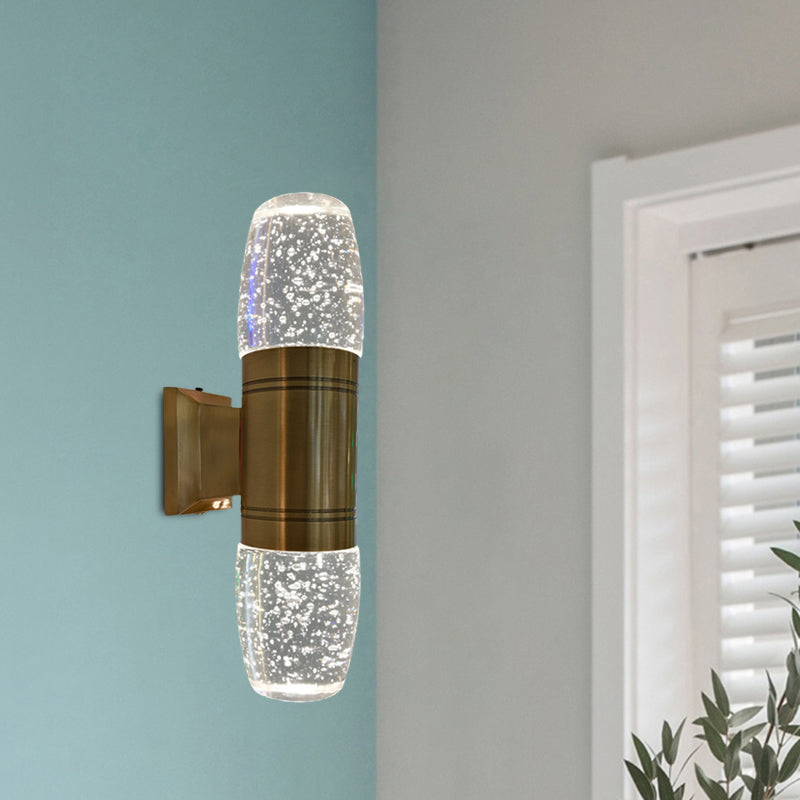 Tube Wall Sconce Light Modern LED Crystal Wall Mounted Lamp in Brass for Bedroom Clearhalo 'Cast Iron' 'Glass' 'Industrial' 'Modern wall lights' 'Modern' 'Tiffany' 'Traditional wall lights' 'Wall Lamps & Sconces' 'Wall Lights' Lighting' 1031941