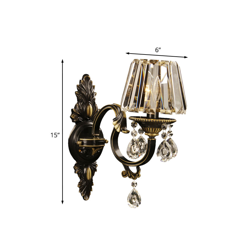 Contemporary Conic Shade Wall Sconce 1 Head Hand-Cut Crystal Wall Mount Light Fixture in Black and Gold Clearhalo 'Cast Iron' 'Glass' 'Industrial' 'Modern wall lights' 'Modern' 'Tiffany' 'Traditional wall lights' 'Wall Lamps & Sconces' 'Wall Lights' Lighting' 1031955