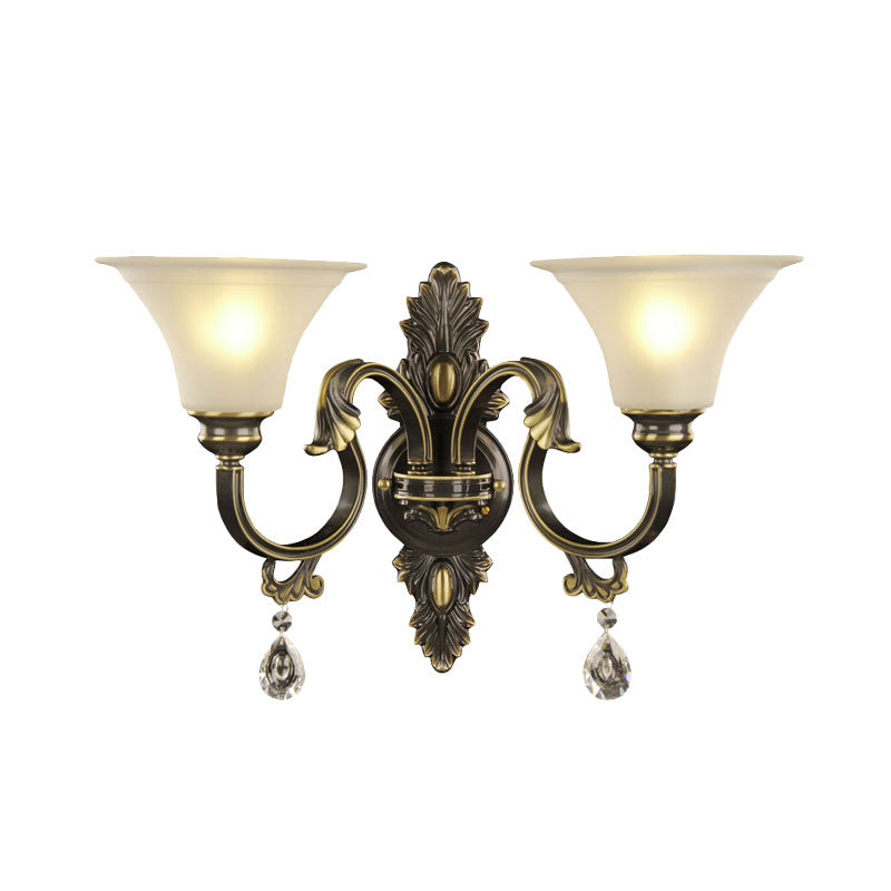 Black and Gold 2-Bulb Wall Mounted Lamp Simple Crystal Raindrop Bell Shade Sconce Light Fixture Clearhalo 'Modern wall lights' 'Modern' 'Wall Lamps & Sconces' 'Wall Lights' Lighting' 1031958