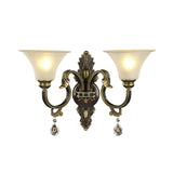Black and Gold 2-Bulb Wall Mounted Lamp Simple Crystal Raindrop Bell Shade Sconce Light Fixture Clearhalo 'Modern wall lights' 'Modern' 'Wall Lamps & Sconces' 'Wall Lights' Lighting' 1031958