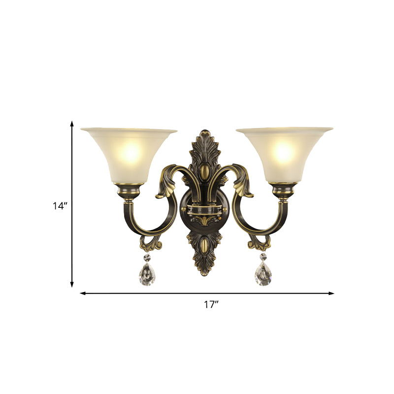 Black and Gold 2-Bulb Wall Mounted Lamp Simple Crystal Raindrop Bell Shade Sconce Light Fixture Clearhalo 'Modern wall lights' 'Modern' 'Wall Lamps & Sconces' 'Wall Lights' Lighting' 1031959