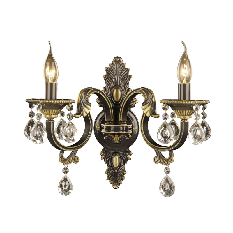 Faceted Crystal Finial Black and Gold Sconce Candlestick 2 Lights Nordic Wall Mount Light Fixture Clearhalo 'Modern wall lights' 'Modern' 'Wall Lamps & Sconces' 'Wall Lights' Lighting' 1031962