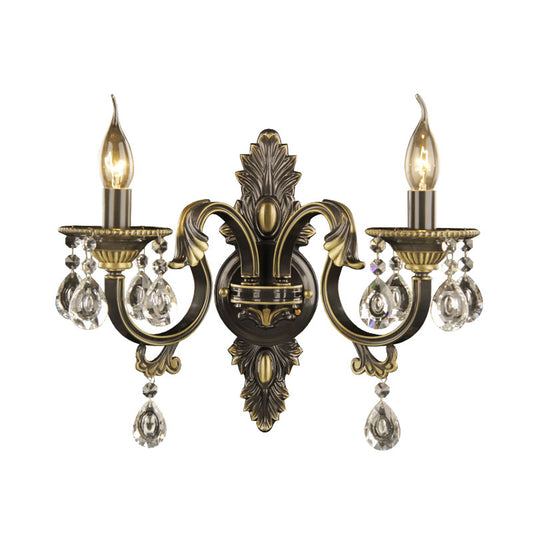 Faceted Crystal Finial Black and Gold Sconce Candlestick 2 Lights Nordic Wall Mount Light Fixture Clearhalo 'Modern wall lights' 'Modern' 'Wall Lamps & Sconces' 'Wall Lights' Lighting' 1031962