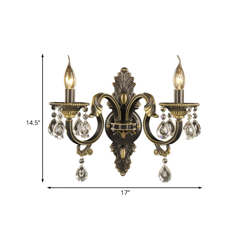 Faceted Crystal Finial Black and Gold Sconce Candlestick 2 Lights Nordic Wall Mount Light Fixture Clearhalo 'Modern wall lights' 'Modern' 'Wall Lamps & Sconces' 'Wall Lights' Lighting' 1031963