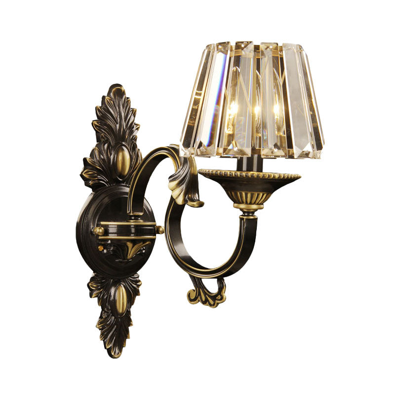 Beveled Crystal Prism Black and Gold Sconce Conic 1 Light Contemporary Wall Mounted Light Clearhalo 'Cast Iron' 'Glass' 'Industrial' 'Modern wall lights' 'Modern' 'Tiffany' 'Traditional wall lights' 'Wall Lamps & Sconces' 'Wall Lights' Lighting' 1031970