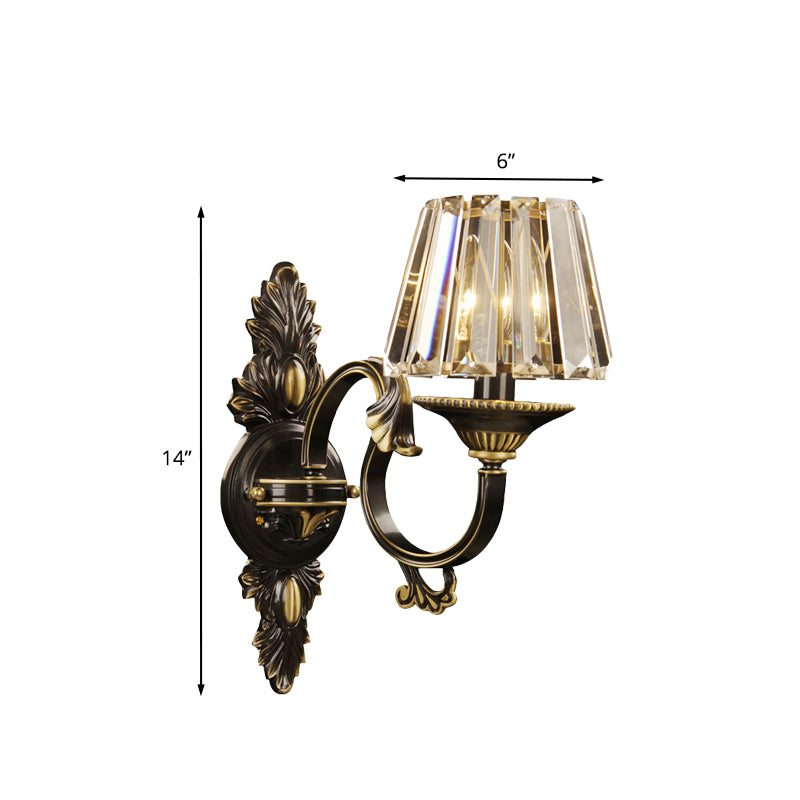 Beveled Crystal Prism Black and Gold Sconce Conic 1 Light Contemporary Wall Mounted Light Clearhalo 'Cast Iron' 'Glass' 'Industrial' 'Modern wall lights' 'Modern' 'Tiffany' 'Traditional wall lights' 'Wall Lamps & Sconces' 'Wall Lights' Lighting' 1031971