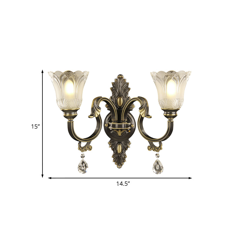 Floral Shade Wall Sconce Lighting Modernism 2 Lights Crystal Drip Wall Mount Light Fixture in Black and Gold Clearhalo 'Modern wall lights' 'Modern' 'Wall Lamps & Sconces' 'Wall Lights' Lighting' 1031975