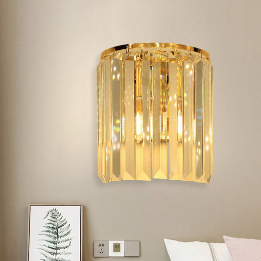 1 Head Wall Mounted Light Fixture Simple Semi Cylindrical Crystal Block Wall Sconce Lighting in Gold Gold Clearhalo 'Modern wall lights' 'Modern' 'Wall Lamps & Sconces' 'Wall Lights' Lighting' 1031996