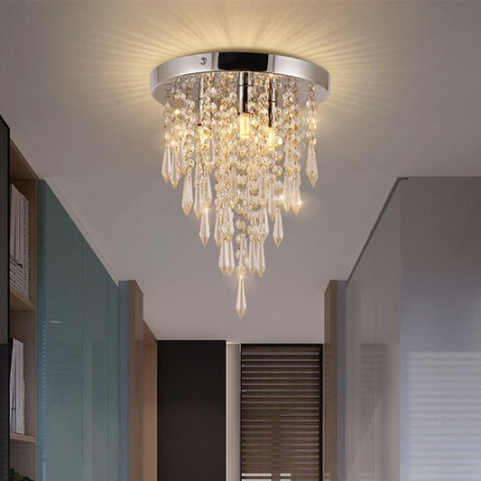 3 Lights Close to Ceiling Lighting Fixture Nordic Draping Crystal Droplet Flush Mount in Chrome Chrome Clearhalo 'Ceiling Lights' 'Close To Ceiling Lights' 'Close to ceiling' 'Flush mount' Lighting' 1032004