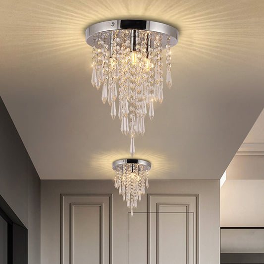 3 Lights Close to Ceiling Lighting Fixture Nordic Draping Crystal Droplet Flush Mount in Chrome Clearhalo 'Ceiling Lights' 'Close To Ceiling Lights' 'Close to ceiling' 'Flush mount' Lighting' 1032005