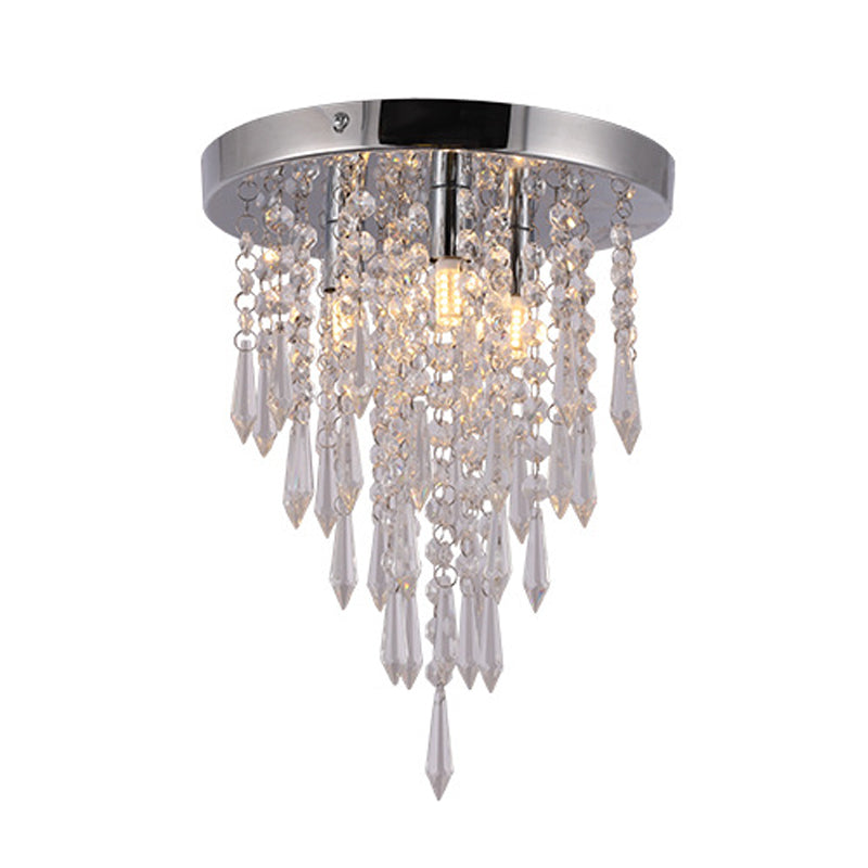 3 Lights Close to Ceiling Lighting Fixture Nordic Draping Crystal Droplet Flush Mount in Chrome Clearhalo 'Ceiling Lights' 'Close To Ceiling Lights' 'Close to ceiling' 'Flush mount' Lighting' 1032006