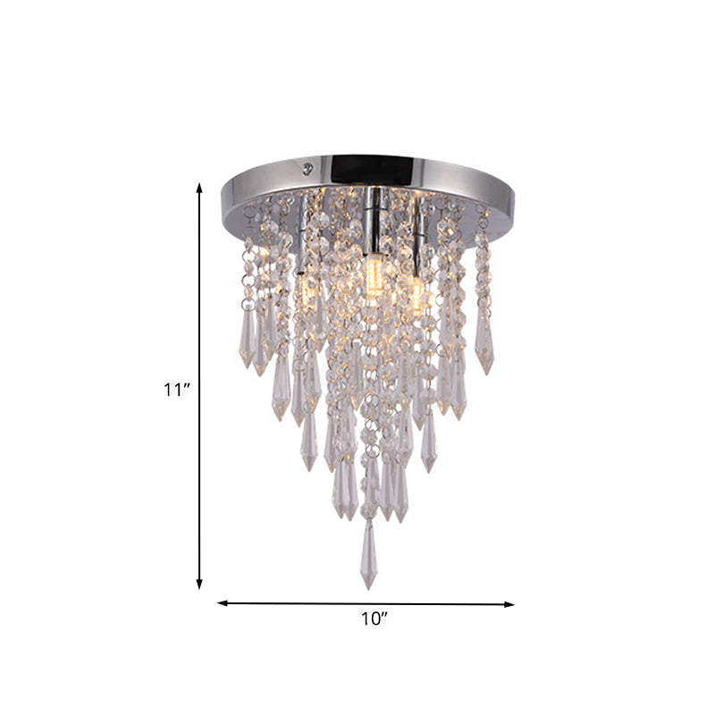 3 Lights Close to Ceiling Lighting Fixture Nordic Draping Crystal Droplet Flush Mount in Chrome Clearhalo 'Ceiling Lights' 'Close To Ceiling Lights' 'Close to ceiling' 'Flush mount' Lighting' 1032007