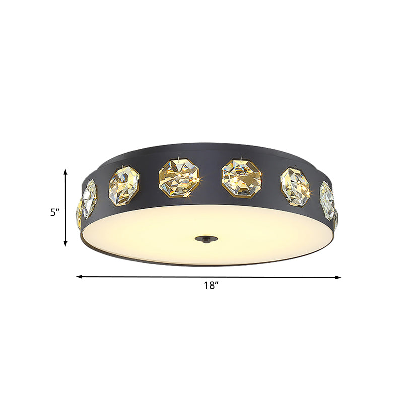 Black LED Light Fixture Ceiling Contemporary Inserted Crystal Drum Flush Mount Spotlight Clearhalo 'Ceiling Lights' 'Close To Ceiling Lights' 'Close to ceiling' 'Flush mount' Lighting' 1032011