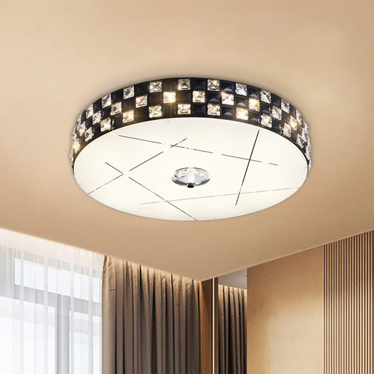 Beveled Crystal Drum Flushmount Simple LED Guest Room Close to Ceiling Lighting Fixture in Black Black Clearhalo 'Ceiling Lights' 'Close To Ceiling Lights' 'Close to ceiling' 'Flush mount' Lighting' 1032044