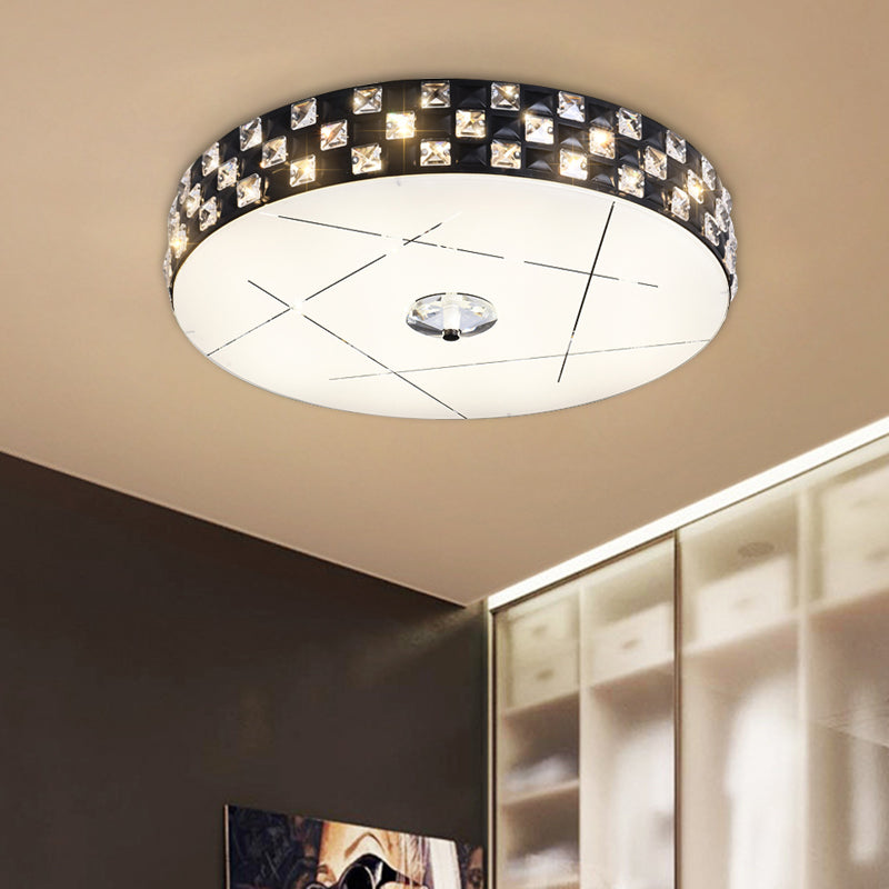 Beveled Crystal Drum Flushmount Simple LED Guest Room Close to Ceiling Lighting Fixture in Black Clearhalo 'Ceiling Lights' 'Close To Ceiling Lights' 'Close to ceiling' 'Flush mount' Lighting' 1032045