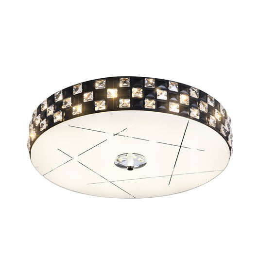Beveled Crystal Drum Flushmount Simple LED Guest Room Close to Ceiling Lighting Fixture in Black Clearhalo 'Ceiling Lights' 'Close To Ceiling Lights' 'Close to ceiling' 'Flush mount' Lighting' 1032046
