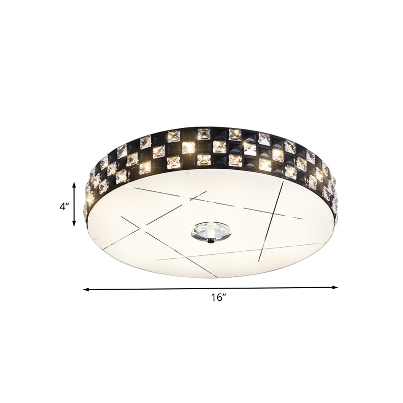 Beveled Crystal Drum Flushmount Simple LED Guest Room Close to Ceiling Lighting Fixture in Black Clearhalo 'Ceiling Lights' 'Close To Ceiling Lights' 'Close to ceiling' 'Flush mount' Lighting' 1032047