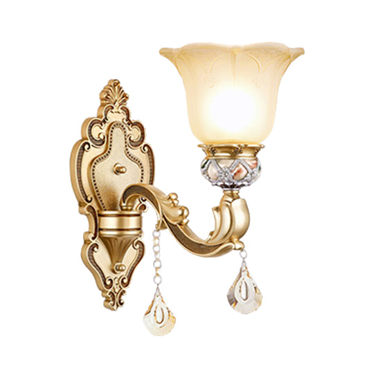 Bell Wall Sconce Contemporary 1-Head Faceted Crystal Finial Wall Mount Lighting in Gold Clearhalo 'Modern wall lights' 'Modern' 'Wall Lamps & Sconces' 'Wall Lights' Lighting' 1032054