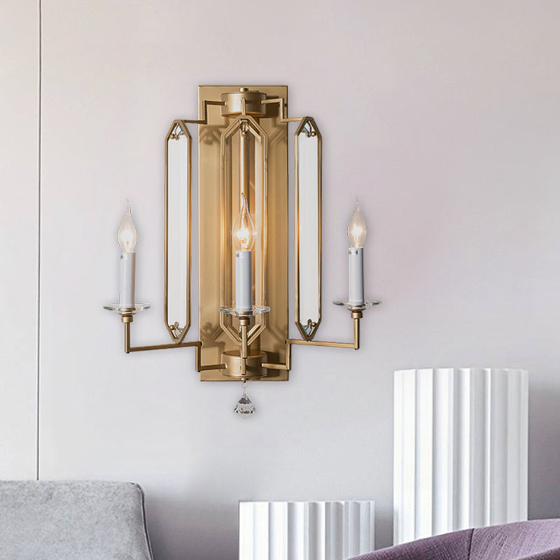 Gold Candle Design Wall Sconce Vintage Faceted Crystal Finial 3-Light Dining Room Wall Lighting Idea Gold Clearhalo 'Wall Lamps & Sconces' 'Wall Lights' Lighting' 1032068