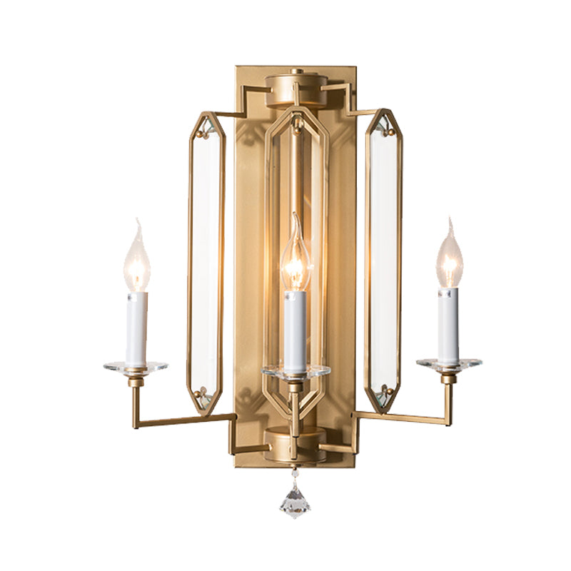 Gold Candle Design Wall Sconce Vintage Faceted Crystal Finial 3-Light Dining Room Wall Lighting Idea Clearhalo 'Wall Lamps & Sconces' 'Wall Lights' Lighting' 1032070