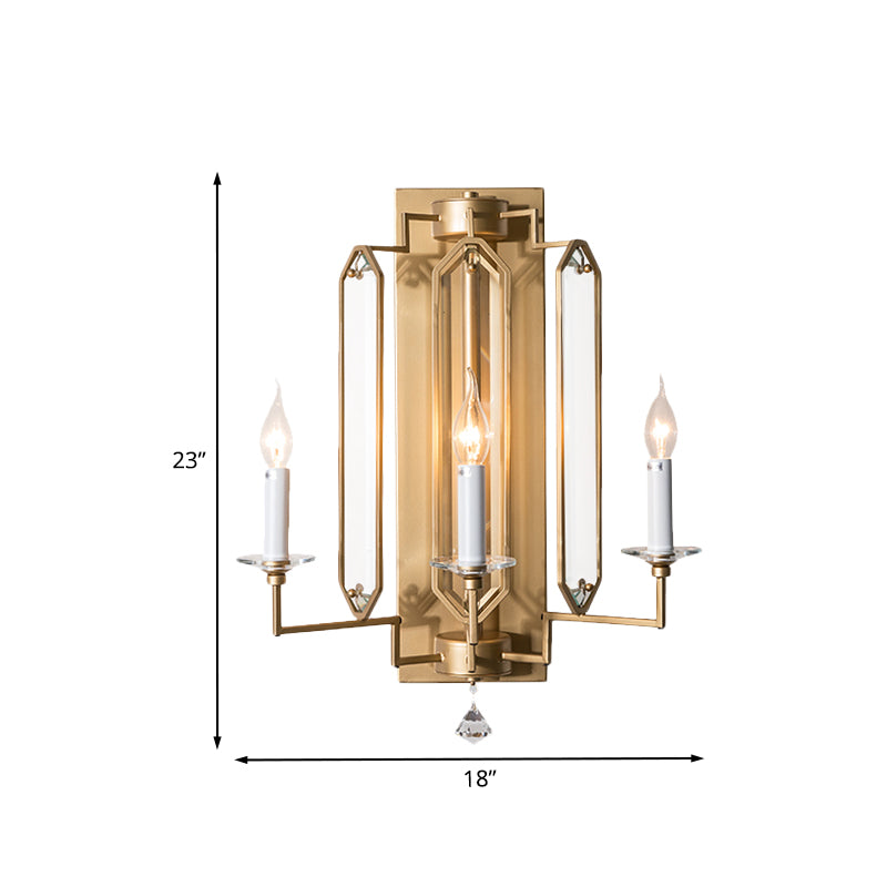 Gold Candle Design Wall Sconce Vintage Faceted Crystal Finial 3-Light Dining Room Wall Lighting Idea Clearhalo 'Wall Lamps & Sconces' 'Wall Lights' Lighting' 1032071