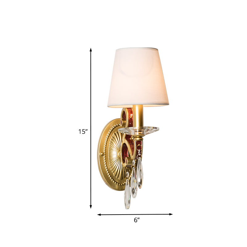 1 Bulb Sconce Light Fixture Traditional Gold Conical Living Room Wall light with/without Fabric Shade Clearhalo 'Wall Lamps & Sconces' 'Wall Lights' Lighting' 1032075