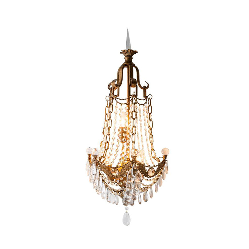 Chain Crystal Raindrop Wall Sconce Lighting Retro 3 Heads Living Room Wall Lamp in Bronze Clearhalo 'Wall Lamps & Sconces' 'Wall Lights' Lighting' 1032083