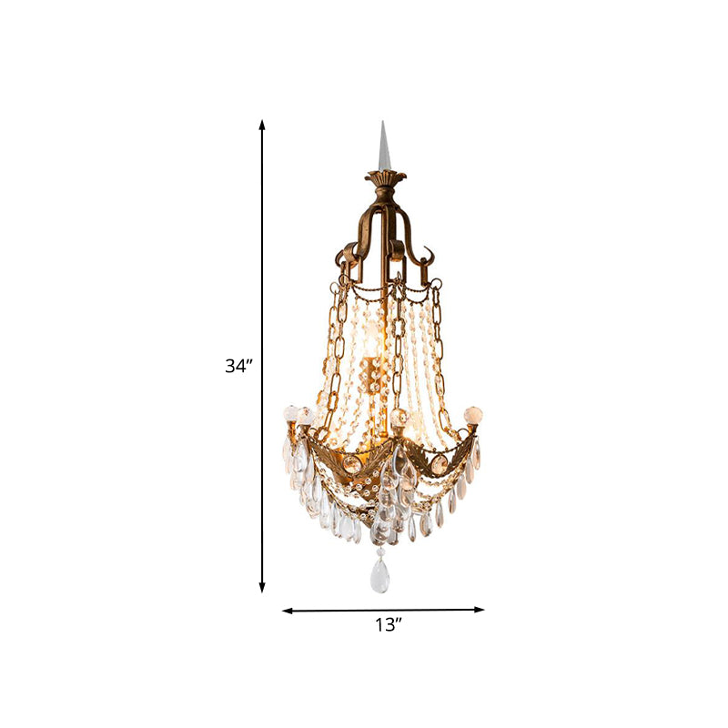 Chain Crystal Raindrop Wall Sconce Lighting Retro 3 Heads Living Room Wall Lamp in Bronze Clearhalo 'Wall Lamps & Sconces' 'Wall Lights' Lighting' 1032084