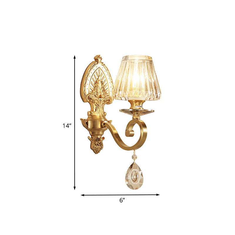 Prismatic Optical Crystal Tapered Wall Sconce Contemporary 1-Light Bedroom Wall Lighting Idea in Gold Clearhalo 'Modern wall lights' 'Modern' 'Wall Lamps & Sconces' 'Wall Lights' Lighting' 1032109