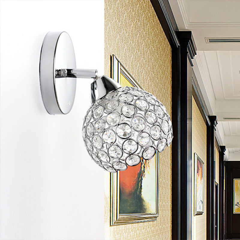 1 Light Inserted Crystal Wall Light Fixture Chrome Dome Living Room Wall Sconce Lighting Chrome Clearhalo 'Modern wall lights' 'Modern' 'Wall Lamps & Sconces' 'Wall Lights' Lighting' 1032110