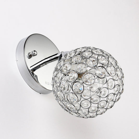 1 Light Inserted Crystal Wall Light Fixture Chrome Dome Living Room Wall Sconce Lighting Clearhalo 'Modern wall lights' 'Modern' 'Wall Lamps & Sconces' 'Wall Lights' Lighting' 1032112