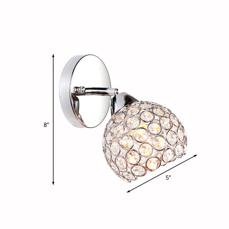 1 Light Inserted Crystal Wall Light Fixture Chrome Dome Living Room Wall Sconce Lighting Clearhalo 'Modern wall lights' 'Modern' 'Wall Lamps & Sconces' 'Wall Lights' Lighting' 1032113