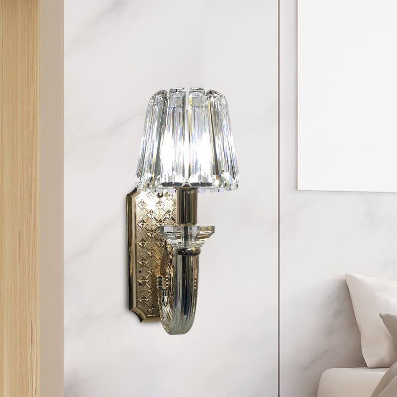 Tapered Cone Bedroom Sconce Light Fixture Simple Clear Crystal Rob 1-Bulb Wall Lighting Idea Clear Clearhalo 'Modern wall lights' 'Modern' 'Wall Lamps & Sconces' 'Wall Lights' Lighting' 1032114