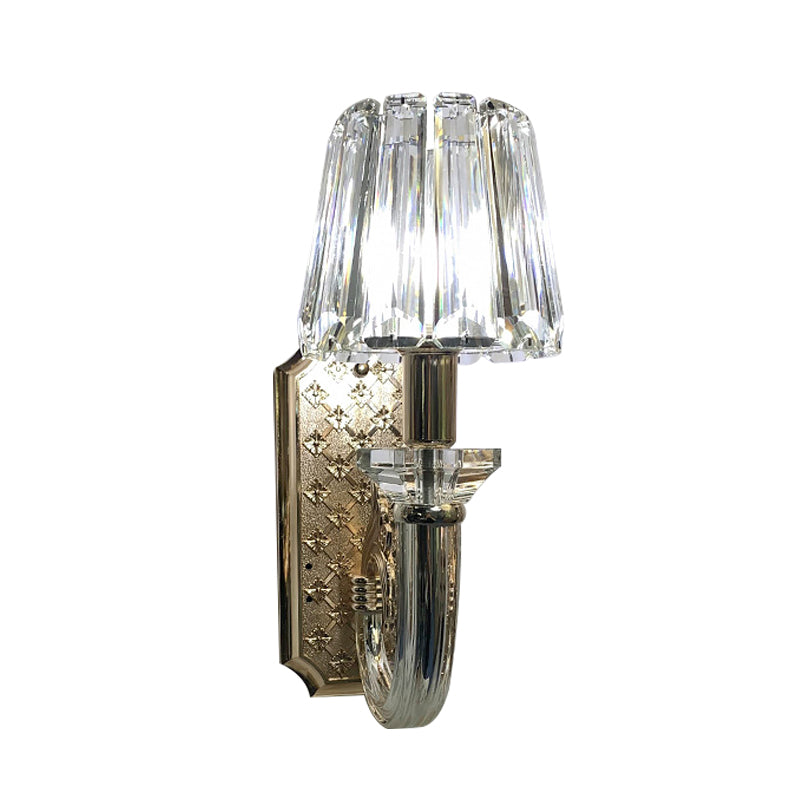 Tapered Cone Bedroom Sconce Light Fixture Simple Clear Crystal Rob 1-Bulb Wall Lighting Idea Clearhalo 'Modern wall lights' 'Modern' 'Wall Lamps & Sconces' 'Wall Lights' Lighting' 1032115