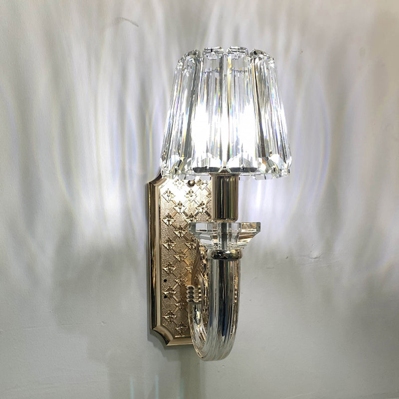 Tapered Cone Bedroom Sconce Light Fixture Simple Clear Crystal Rob 1-Bulb Wall Lighting Idea Clearhalo 'Modern wall lights' 'Modern' 'Wall Lamps & Sconces' 'Wall Lights' Lighting' 1032116