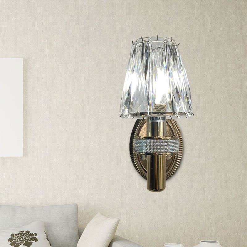 Clear Hand-Cut Crystal Wall Mount Light Conic 1 Head Contemporary Wall Sconce Lighting in Bronze Clear Clearhalo 'Modern wall lights' 'Modern' 'Wall Lamps & Sconces' 'Wall Lights' Lighting' 1032118
