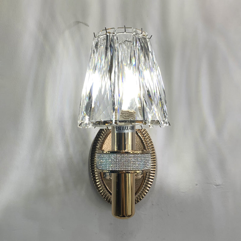 Clear Hand-Cut Crystal Wall Mount Light Conic 1 Head Contemporary Wall Sconce Lighting in Bronze Clearhalo 'Modern wall lights' 'Modern' 'Wall Lamps & Sconces' 'Wall Lights' Lighting' 1032120