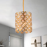 Hand-Cut Crystal Gold Ceiling Hang Fixture Cylindrical 1 Bulb Simple Pendulum Light with Straight Arm Gold Clearhalo 'Ceiling Lights' 'Modern Pendants' 'Modern' 'Pendant Lights' 'Pendants' Lighting' 1032151