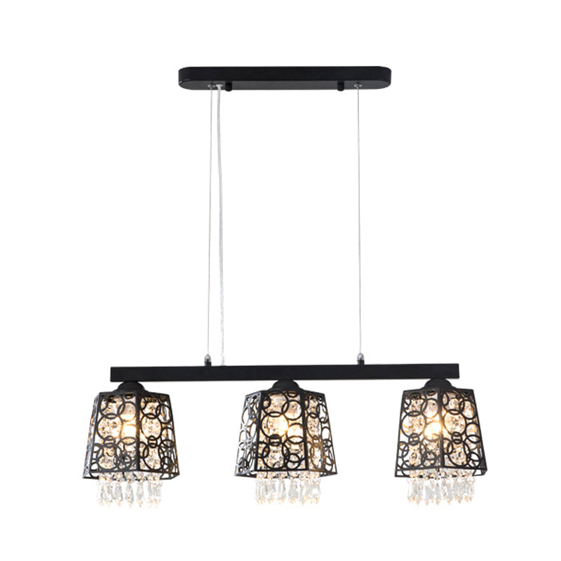 Black Ironic Shade Hanging Island Light Modern Crystal Droplet 3 Heads Kitchen Pendant Light Fixture Clearhalo 'Ceiling Lights' 'Island Lights' Lighting' 1032173