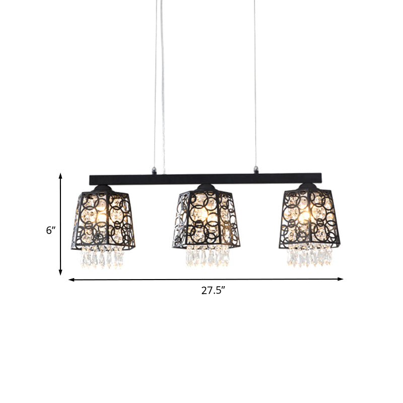 Black Ironic Shade Hanging Island Light Modern Crystal Droplet 3 Heads Kitchen Pendant Light Fixture Clearhalo 'Ceiling Lights' 'Island Lights' Lighting' 1032174