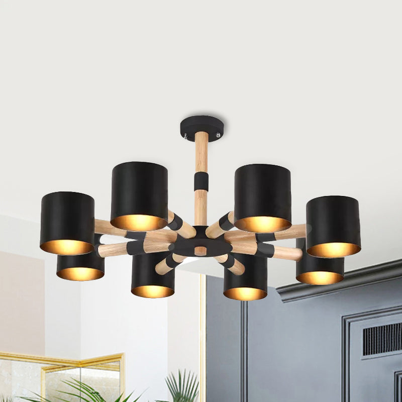 Snowflake Hanging Light with Drum Shade Macaron Wood Chandelier for Living Room Clearhalo 'Ceiling Lights' 'Chandeliers' Lighting' options 1032283