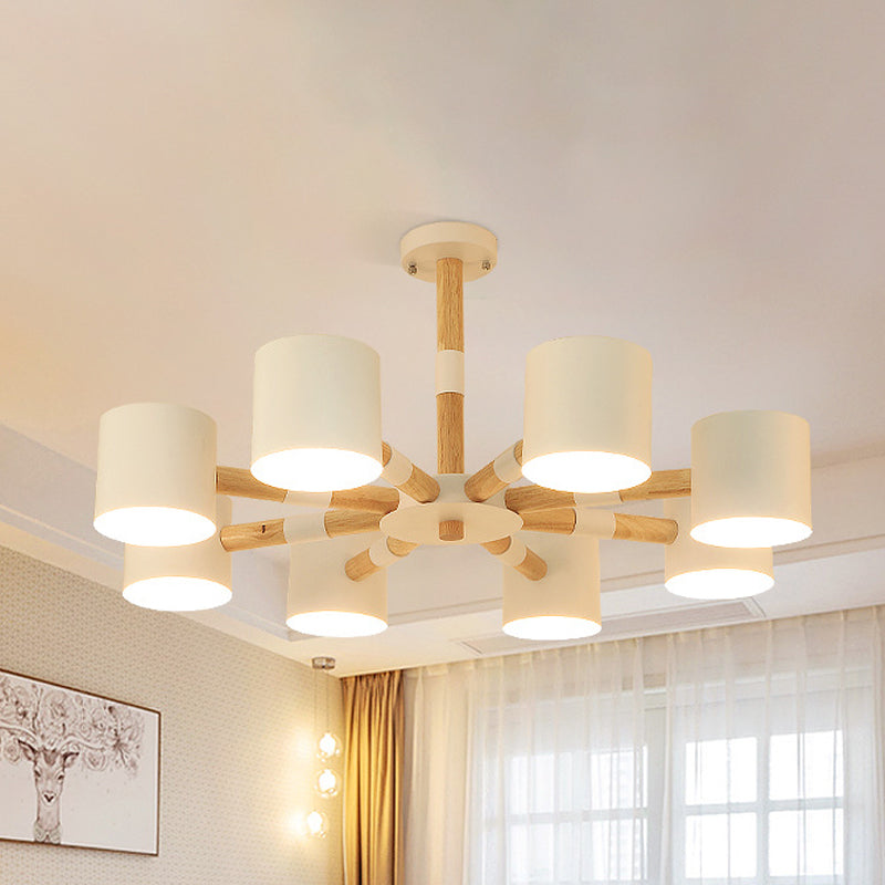 Snowflake Hanging Light with Drum Shade Macaron Wood Chandelier for Living Room Clearhalo 'Ceiling Lights' 'Chandeliers' Lighting' options 1032285