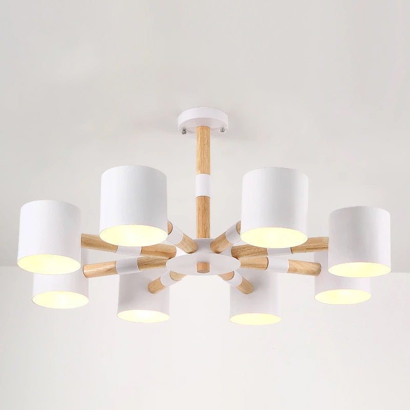 Snowflake Hanging Light with Drum Shade Macaron Wood Chandelier for Living Room Clearhalo 'Ceiling Lights' 'Chandeliers' Lighting' options 1032286