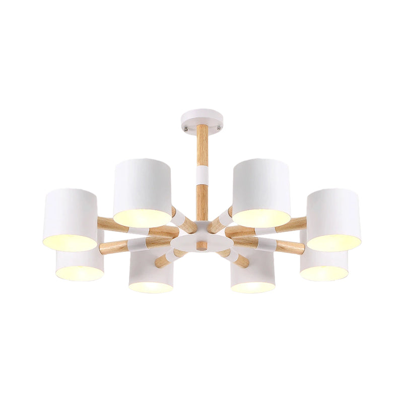 Snowflake Hanging Light with Drum Shade Macaron Wood Chandelier for Living Room Clearhalo 'Ceiling Lights' 'Chandeliers' Lighting' options 1032287