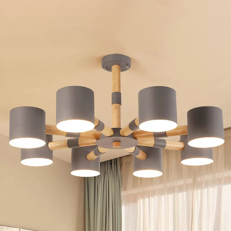 Snowflake Hanging Light with Drum Shade Macaron Wood Chandelier for Living Room Clearhalo 'Ceiling Lights' 'Chandeliers' Lighting' options 1032290